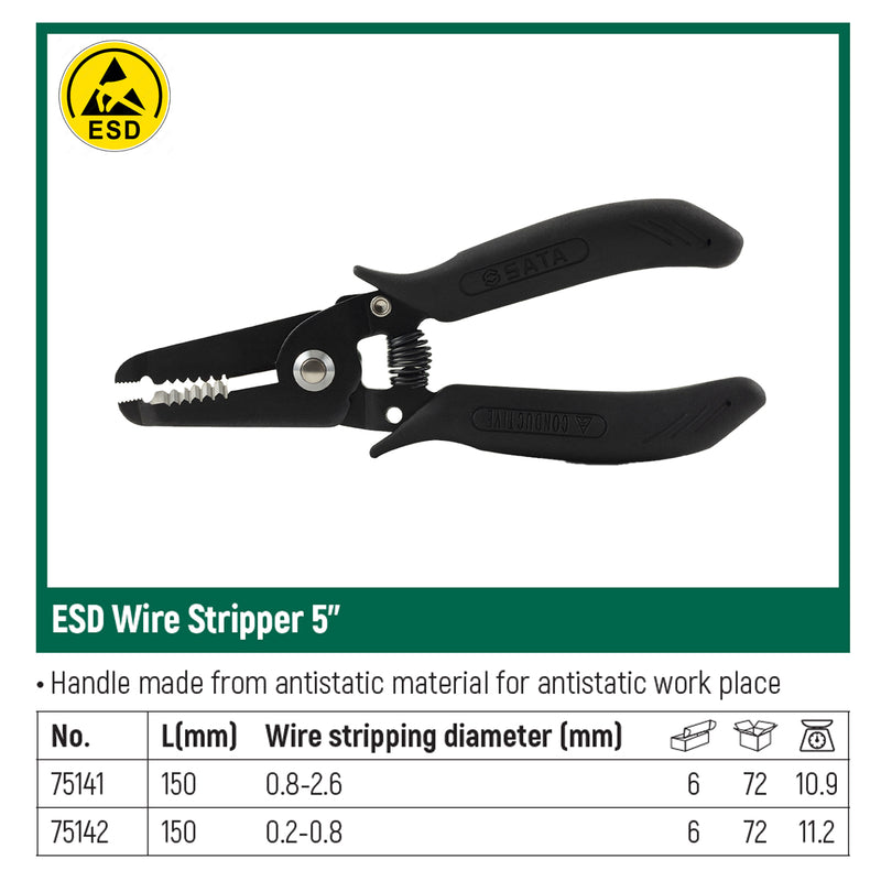 ESD Wire Stripper 5 inch (0.8-2.6MM and  0.2 - 0.8mm) SATA