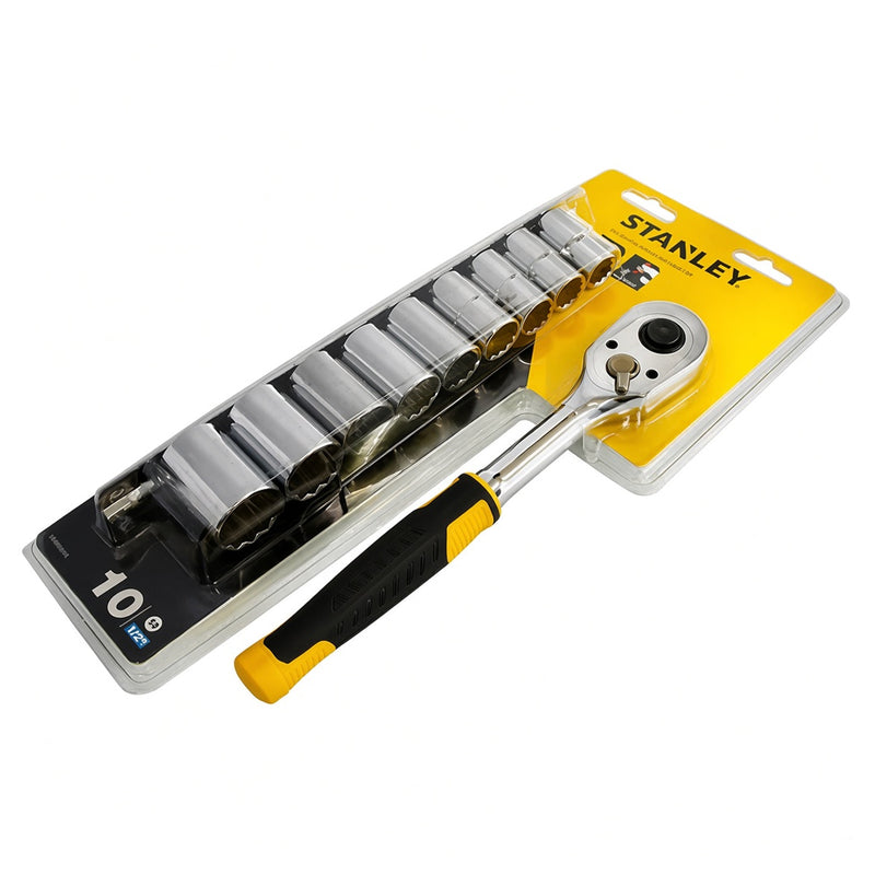 Bộ đầu tuýp kèm cần siết cốt 1/2 inch, 10 chi tiết Stanley STMT82671-0 kích thước từ 13mm - 24mm