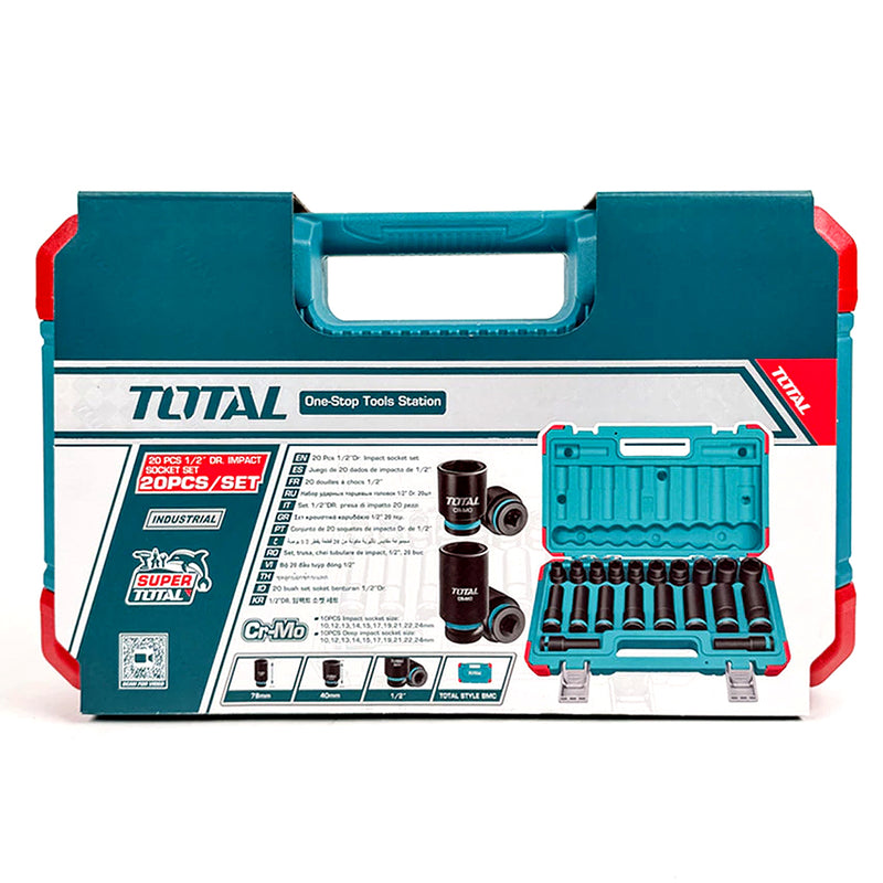 Bộ đầu tuýp 20 chi tiết Total THKISD12203L cốt 1/2 inch, kích thước từ 10mm - 24mm
