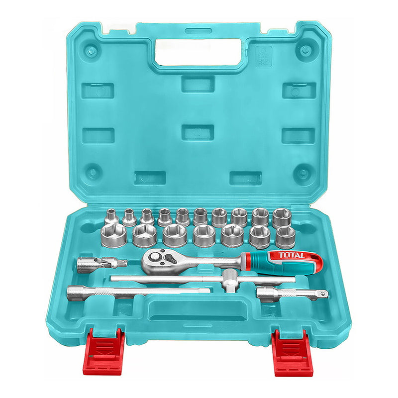 Bộ đầu tuýp kèm cần siết 22 chi tiết Total THT381221 cốt 3/8 inch, kích thước từ 6mm - 22mm