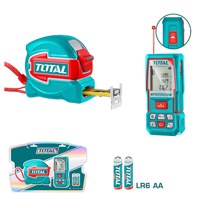Bộ combo máy đo khoảng cách tia laser và thước cuộn Total TOS250902 đo tối đa 100m