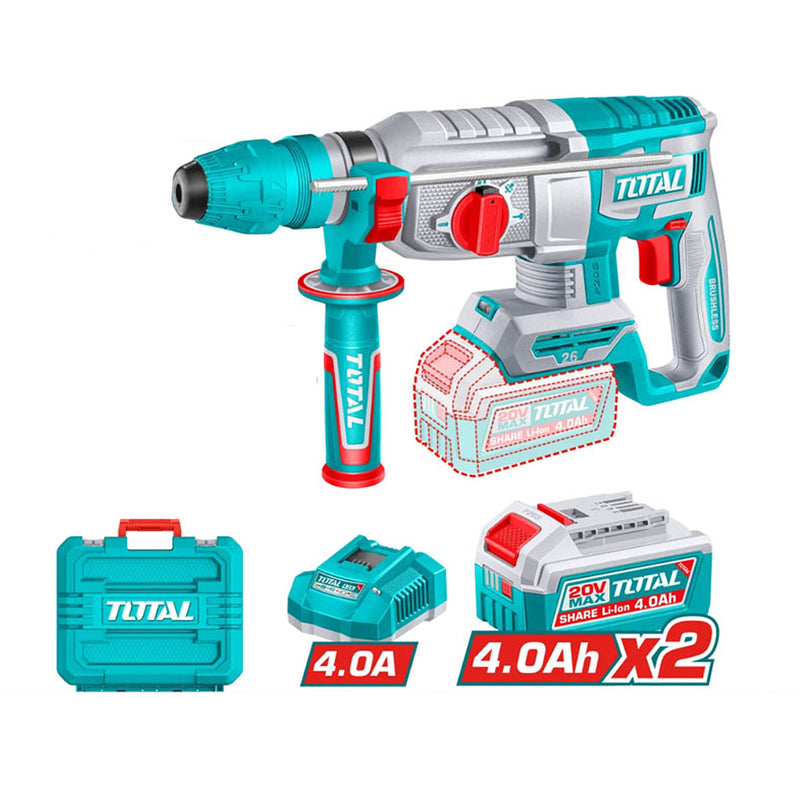 Máy khoan bê tông 3 chức năng Total TRHLI202689 dùng Pin 20V, đuôi gài SDS-Plus