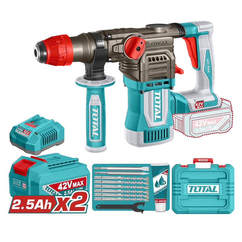 Máy khoan bê tông 3 chức năng Total TRHLI422882 dùng Pin 42V, đuôi gài SDS-Plus