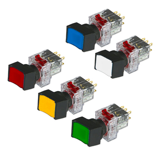 Công tắc nhấn không đèn, mặt chử nhật viền nhựa Hanyoung Nux DRF-O series, Lỗ khoét Ø16mm