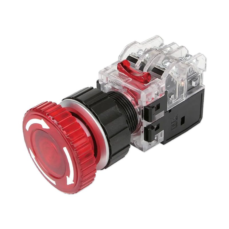 Công tắc dừng khẩn cấp có tích hợp đèn báo viền nhôm Hanyoung Nux MRA-N series, Lỗ khoét Ø25mm