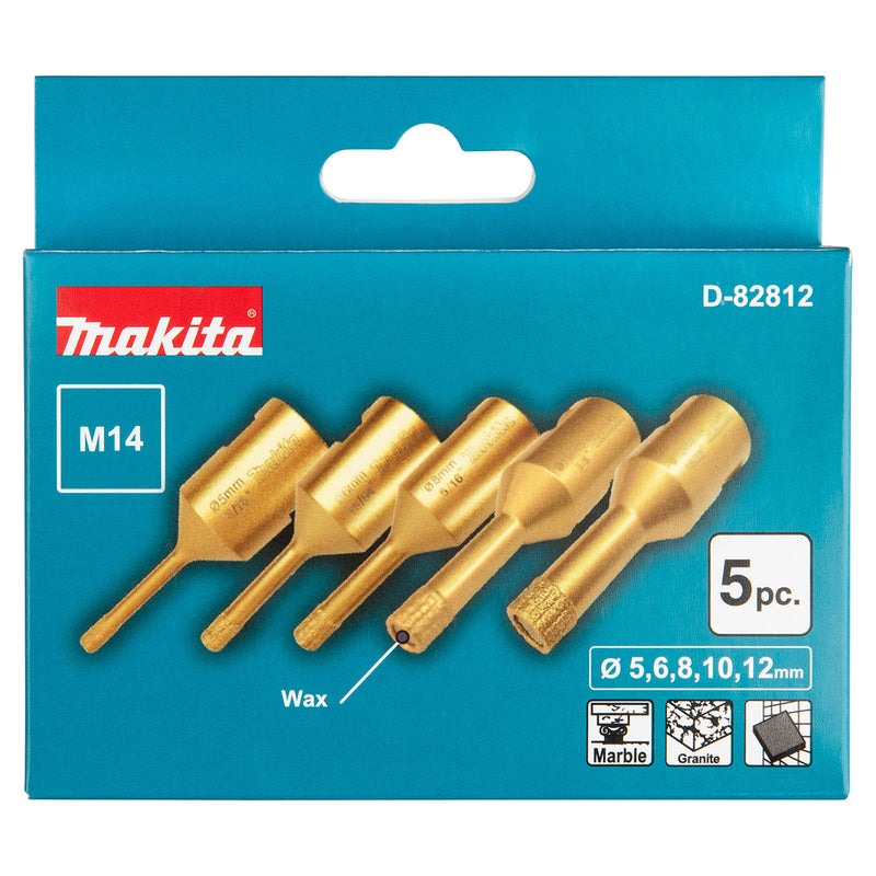 Hộp 5 mũi khoét lỗ kim cương Makita D-82812 đường kính từ 5mm - 12mm, trục ren M14