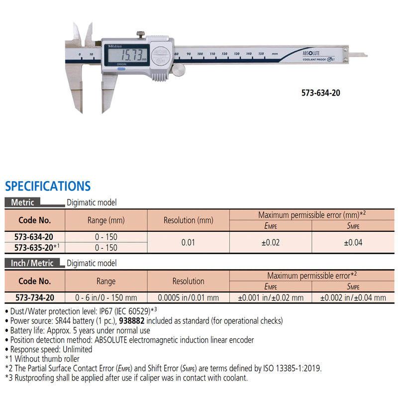Thước kẹp điện tử Mitutoyo Series 573, ABSOLUTE Digimatic Blade Type Caliper, Hàm kẹp kiểu lưỡi dao mảnh