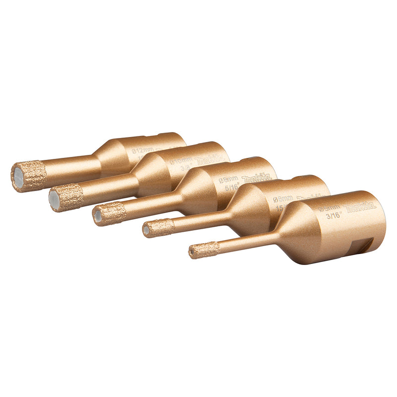 Hộp 5 mũi khoét lỗ kim cương Makita D-82812 đường kính từ 5mm - 12mm, trục ren M14