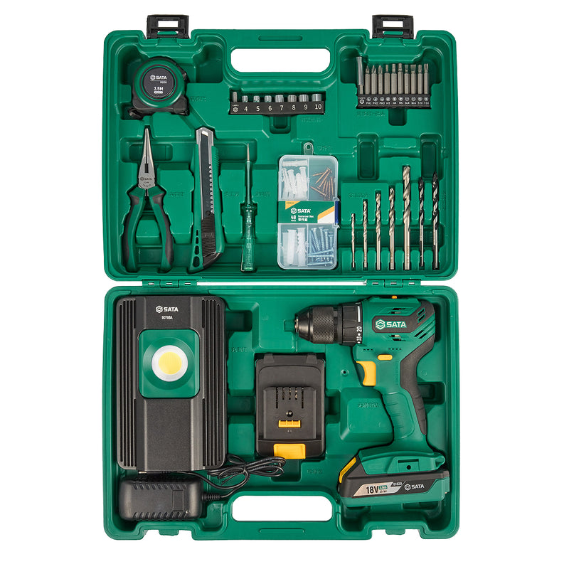 Bộ dụng cụ tổng hợp kèm máy khoan dùng Pin 18V, 88 chi tiết SATA 51108