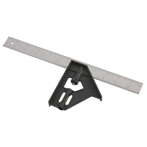 Thước ê ke thủy Stanley Plastic Combination Square 46-012 dài 305mm tay cầm nhựa màu đen có bọt thủy nivo và lưỡi thép mạ Chrome