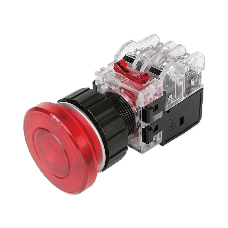 Công tắc dừng khẩn cấp có tích hợp đèn báo viền nhôm Hanyoung Nux MRA-N series, Lỗ khoét Ø25mm