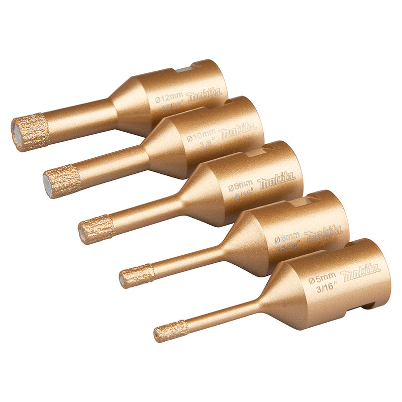 Hộp 5 mũi khoét lỗ kim cương Makita D-82812 đường kính từ 5mm - 12mm, trục ren M14