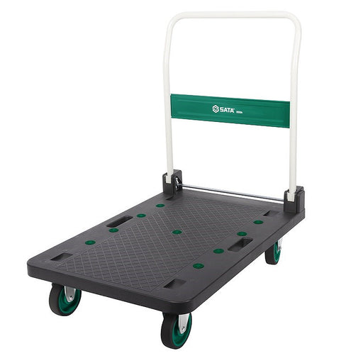 Xe đẩy hàng gấp gọn hạng nặng SATA 95504, tải trọng 300kg, mặt sàn nhựa cứng, khung thép gia cường, 4 bánh xe di chuyển.