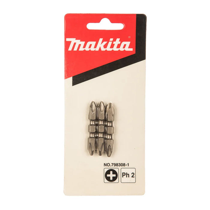 Vĩ 3 mũi vặn vít 2 đầu bake Makita 798308-1 kích thước PH2 x 45mm, đuôi lục giác 6.35mm ( 1/4 inch ) ( Cấp 3 sao )