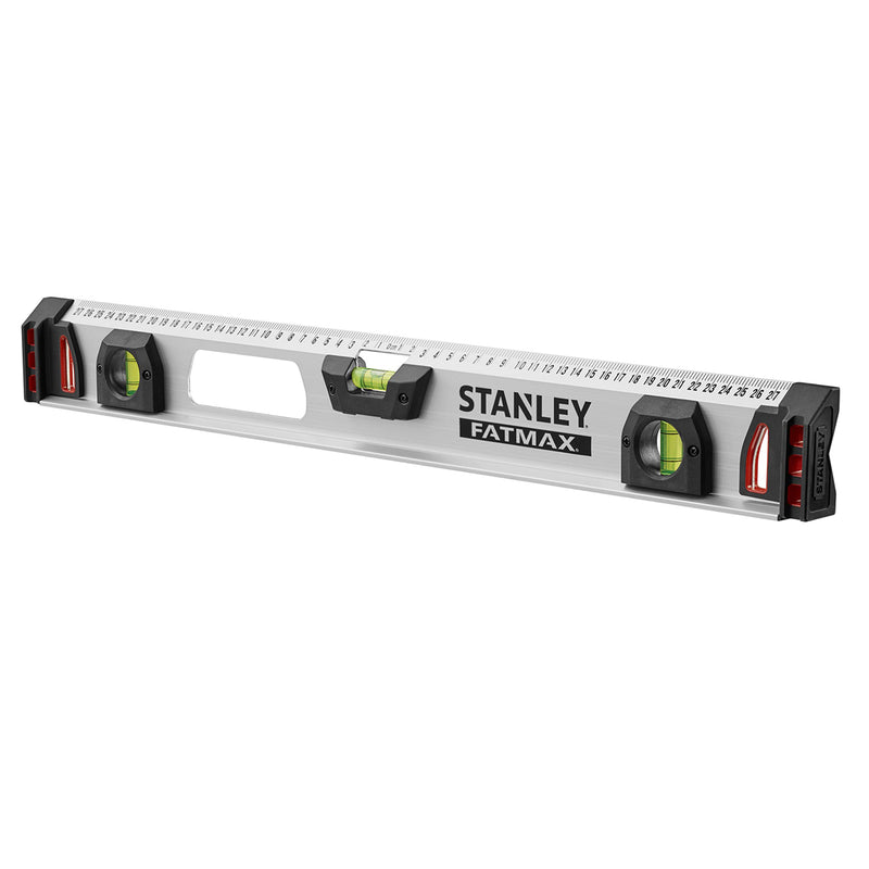 Thước thủy nhôm chữ I Stanley FATMAX I-Beam Magnetic Level dài 600mm - 2000mm màu xám bạc có nam châm, 3 lọ thủy, thang chia độ và hai đầu bọc cao su chống va đập