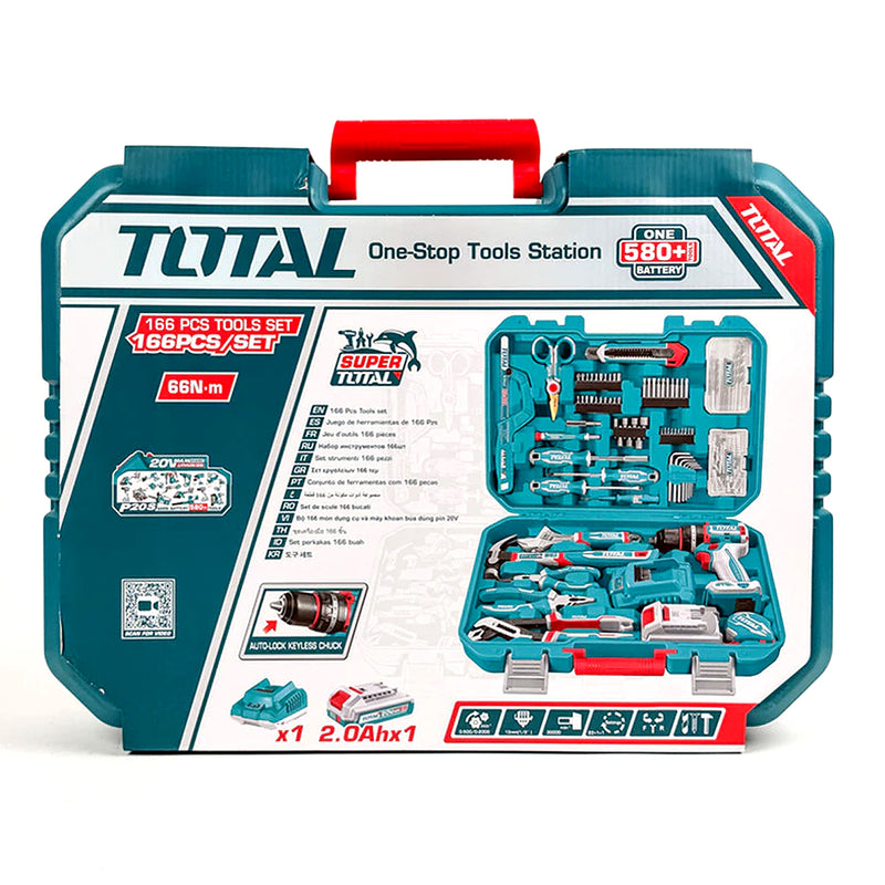 Bộ dụng cụ kèm máy khoan búa 166 chi tiết Total THKTHP41667