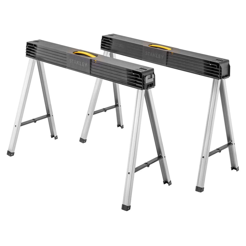 Cặp chân ngựa gấp gọn Stanley 1-97-475 khung kim loại mặt nhựa Polypropylene chịu lực kèm dây đeo vai và chân đế cao su