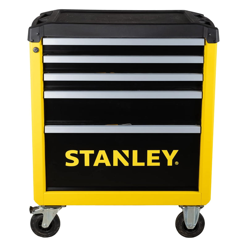 Tủ dụng cụ 5 ngăn kéo có bánh xe Stanley STST74305-1 chất liệu thép cao cấp xuất xứ Pháp màu vàng đen có lót chống trượt và khóa bảo vệ