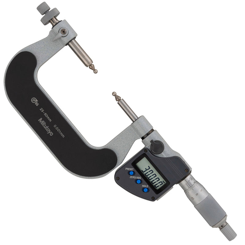 Panme điện tử Mitutoyo Series 324 - Gear Tooth Micrometers. Hàm kẹp đầu bi đo bánh răng. Có cổng SPC xuất dữ liệu