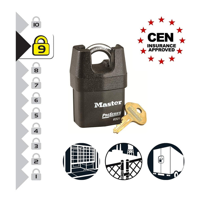Ổ khóa treo Master Lock 6321WO cao cấp, thân khóa bằng thép lá được bọc nhựa vinyl 54mm