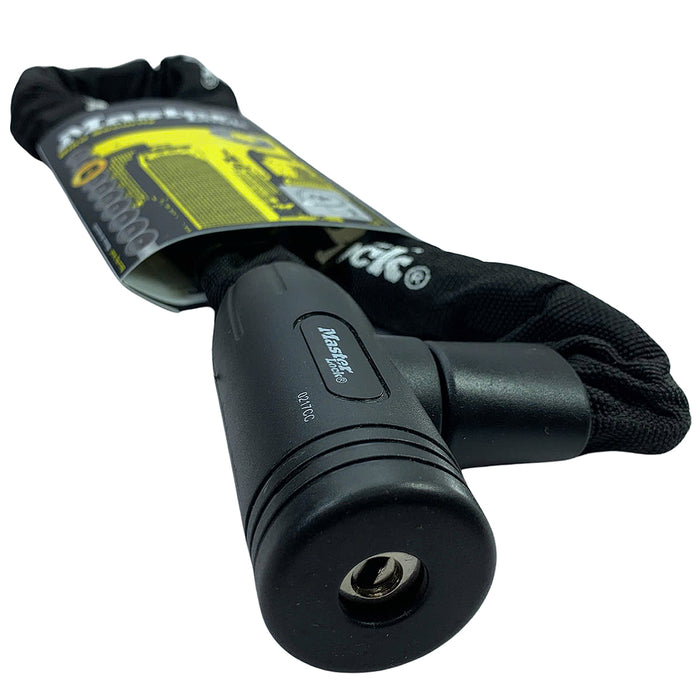 Khóa dây xích dùng chìa Master Lock cao cấp, dây xích bằng thép cường lực dày 8mm được bọc lớp vải nhiều màu dài 90cm