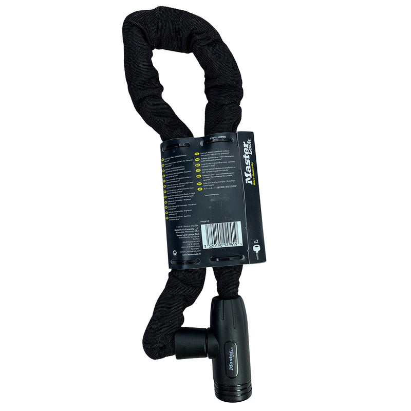Khóa dây xích dùng chìa Master Lock cao cấp, dây xích bằng thép cường lực dày 8mm được bọc lớp vải nhiều màu dài 90cm