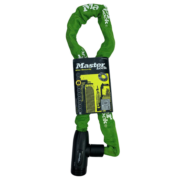 Khóa dây xích dùng chìa Master Lock cao cấp, dây xích bằng thép cường lực dày 8mm được bọc lớp vải nhiều màu dài 90cm