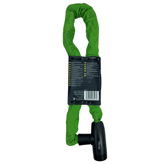 Khóa dây xích dùng chìa Master Lock cao cấp, dây xích bằng thép cường lực dày 8mm được bọc lớp vải nhiều màu dài 90cm