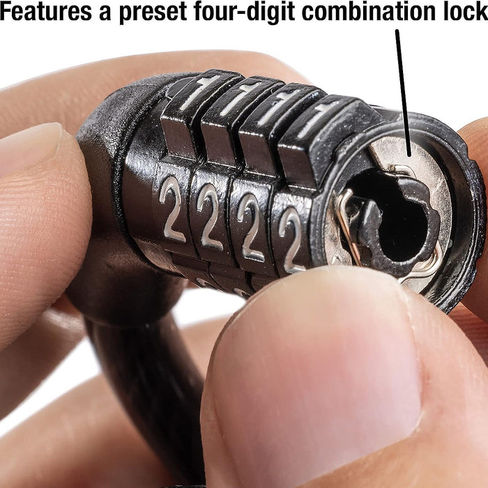 Ổ khóa dây 4 cọc số Master Lock 8122EURDPRO cao cấp, dây khóa bằng cáp thép cuộn được bọc nhựa vinyl dài 1.8m