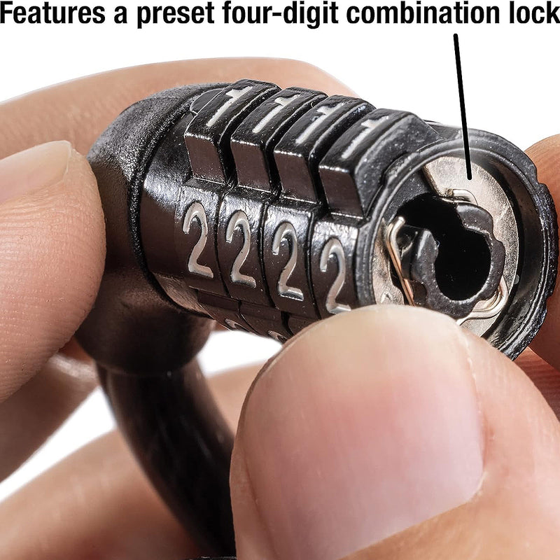 Ổ khóa dây 4 cọc số Master Lock 8122EURDPRO cao cấp, dây khóa bằng cáp thép cuộn được bọc nhựa vinyl dài 1.8m