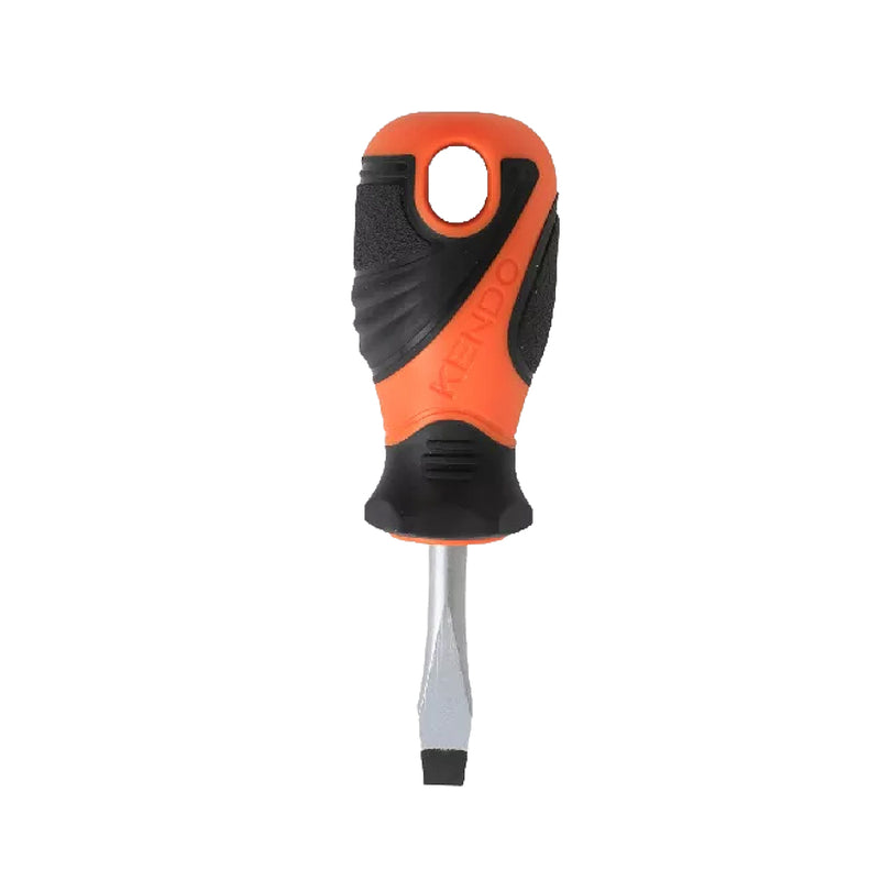 Tua vít dẹp ngắn Kendo 20143, kích thước 6 x 38mm vật liệu thép Cr-V, tay cầm bọc cao su