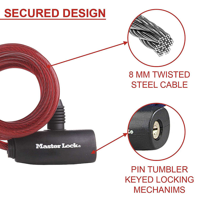 Ổ khóa dây Master Lock 8127EURDPRO, dây khóa bằng cáp thép cuộn được bọc nhựa vinyl dài 1.8m