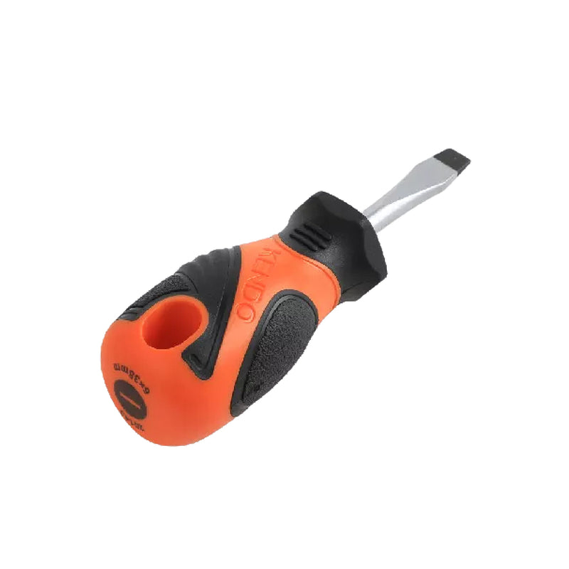 Tua vít dẹp ngắn Kendo 20143, kích thước 6 x 38mm vật liệu thép Cr-V, tay cầm bọc cao su