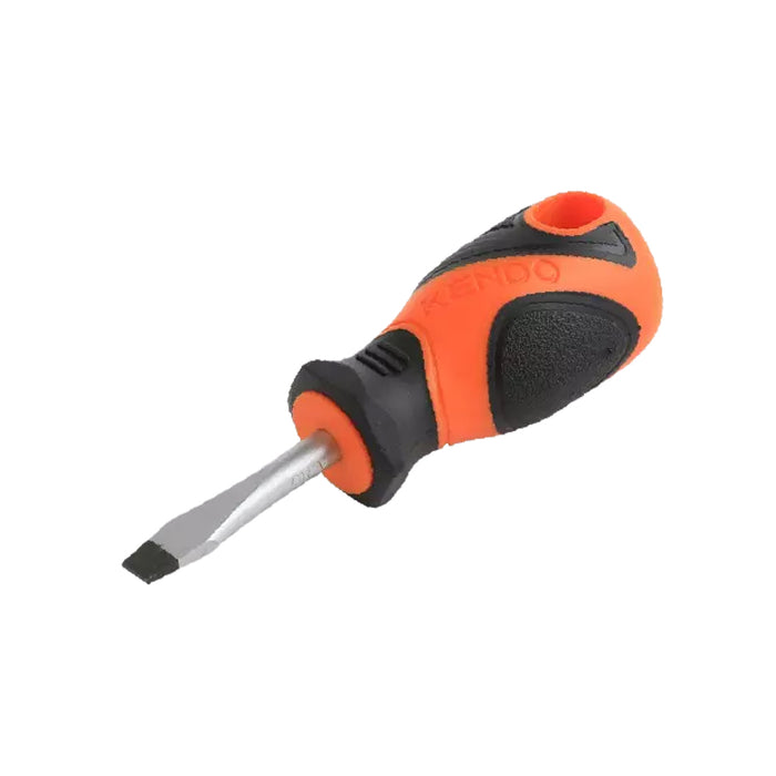 Tua vít dẹp ngắn Kendo 20143, kích thước 6 x 38mm vật liệu thép Cr-V, tay cầm bọc cao su