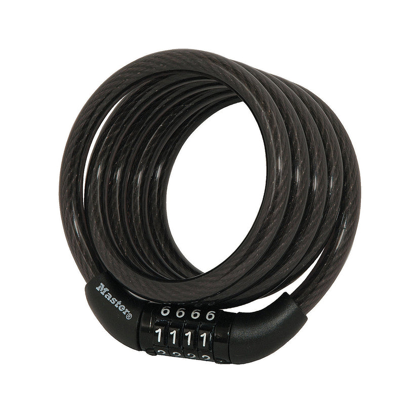 Ổ khóa dây 4 cọc số Master Lock 8143EURDPRO, dây khóa bằng cáp thép cuộn được bọc nhựa vinyl dài 1.2m