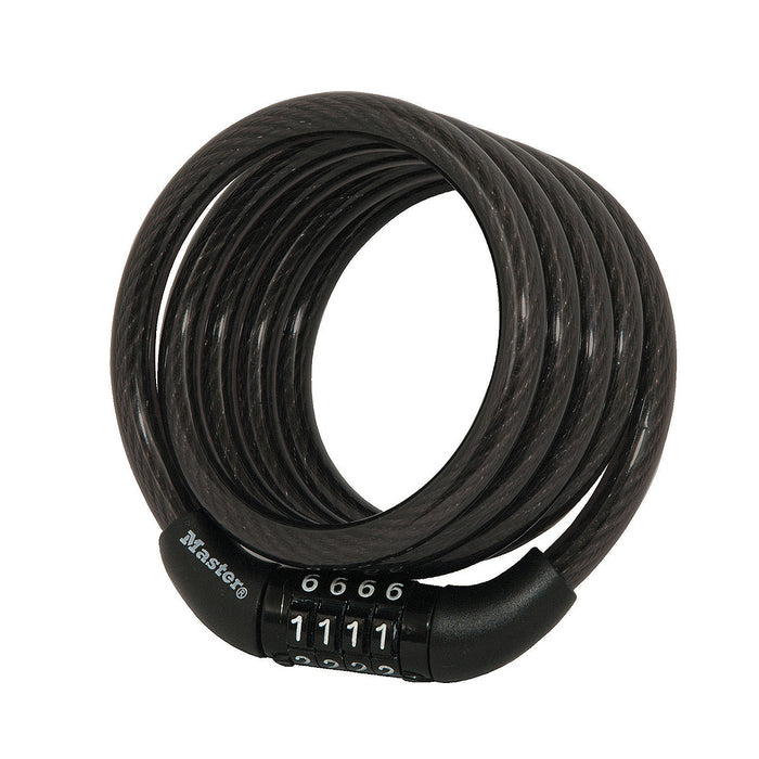 Ổ khóa dây 4 cọc số Master Lock 8143EURDPRO, dây khóa bằng cáp thép cuộn được bọc nhựa vinyl dài 1.8m