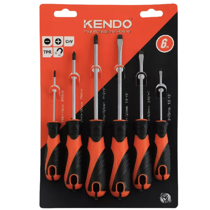 Bộ tua vít 6 chi tiết Kendo 85114 (Tua vít dẹp - Tua vít bake) vật liệu thép Cr-V
