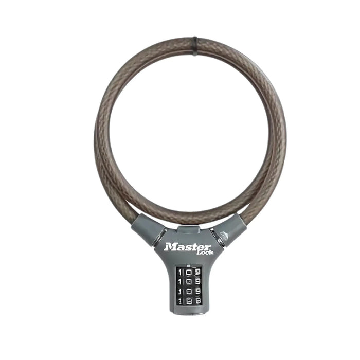 Ổ khóa dây 4 cọc số Master Lock 8229 cao cấp, dây khóa bằng sợi cáp tháp cứng được bọc nhựa vinyl dài 0.9m