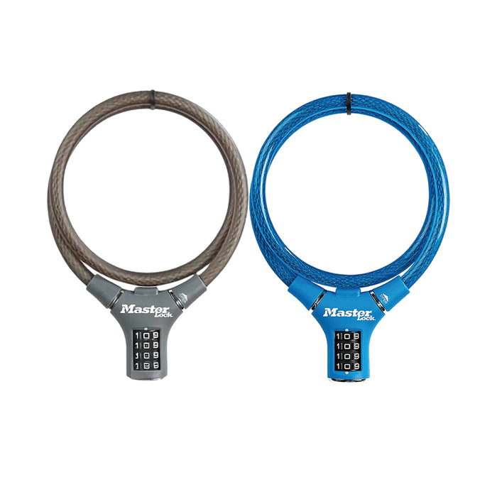 Ổ khóa dây 4 cọc số Master Lock 8229 cao cấp, dây khóa bằng sợi cáp tháp cứng được bọc nhựa vinyl dài 0.9m
