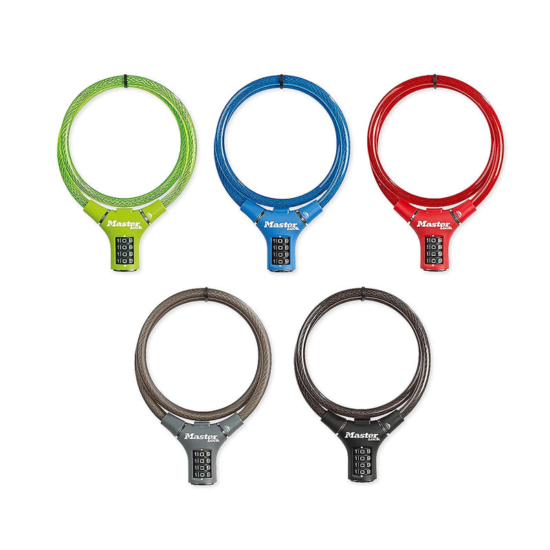 Ổ khóa dây 4 cọc số Master Lock 8229EURDPROCOL, dây khóa bằng sợi cáp tháp cứng được bọc nhựa vinyl nhiều màu dài 0.9m