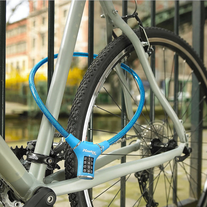 Ổ khóa dây 4 cọc số Master Lock 8229EURDPROCOL, dây khóa bằng sợi cáp tháp cứng được bọc nhựa vinyl nhiều màu dài 0.9m