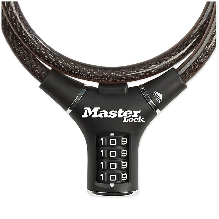 Ổ khóa dây 4 cọc số Master Lock 8229EURDPROCOL, dây khóa bằng sợi cáp tháp cứng được bọc nhựa vinyl nhiều màu dài 0.9m