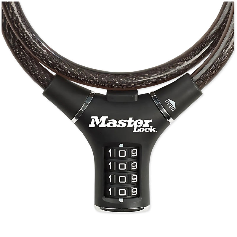 Ổ khóa dây 4 cọc số Master Lock 8229EURDPROCOL, dây khóa bằng sợi cáp tháp cứng được bọc nhựa vinyl nhiều màu dài 0.9m