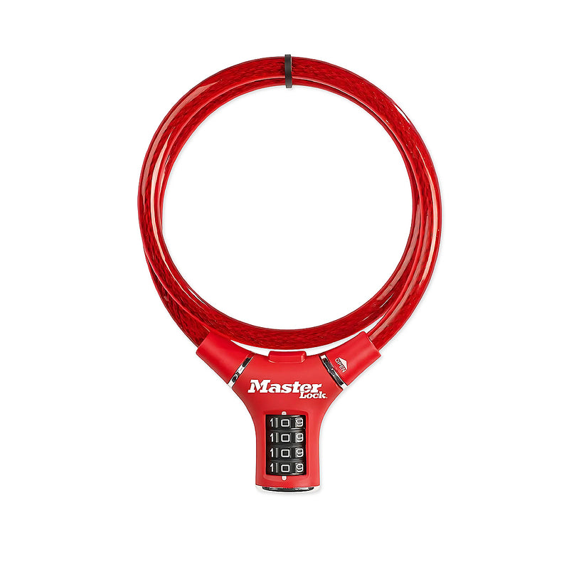 Ổ khóa dây 4 cọc số Master Lock 8229EURDPROCOL, dây khóa bằng sợi cáp tháp cứng được bọc nhựa vinyl nhiều màu dài 0.9m