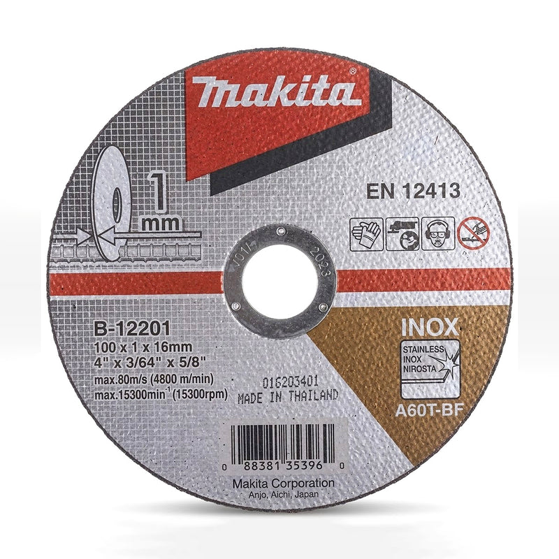 Đá cắt Inox 100mm (4 inch) Makita B-12201 dày 1mm, lỗ cốt 16mm, đĩa phẳng ( Cấp 3 sao)