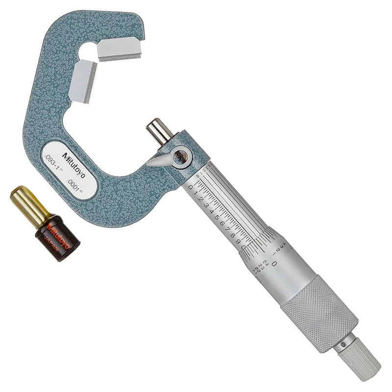 Panme Mitutoyo Series 114 - V Anvil Micrometers, đầu đo chữ V | Đo đường kính ngoài lưỡi cắt 5 cạnh (5 Flute cutting)