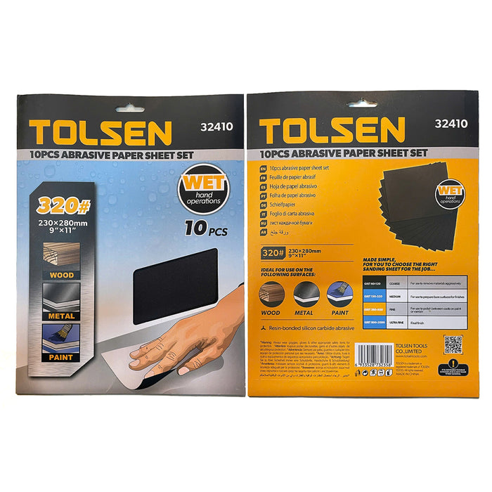 Bộ 10 tờ giấy nhám ướt 230x280mm/9 inchx11 inch TOLSEN