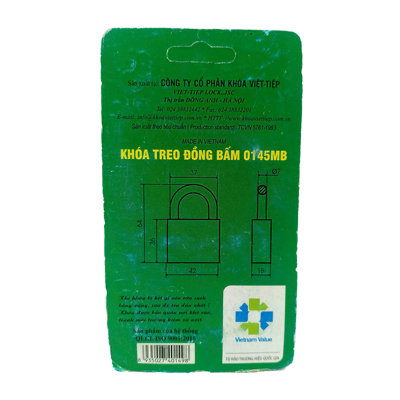 Ổ khóa treo đồng càng bấm Việt tiệp