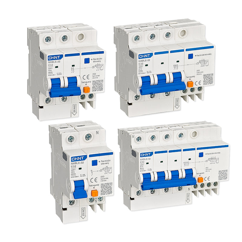Cầu dao chống giật kết hợp với bảo vệ quá tải, ngắn mạch Chint NXBLE-32/63, tải định mức từ 6A ~ 63A, dòng cắt 6kA, dòng rò 30mA 