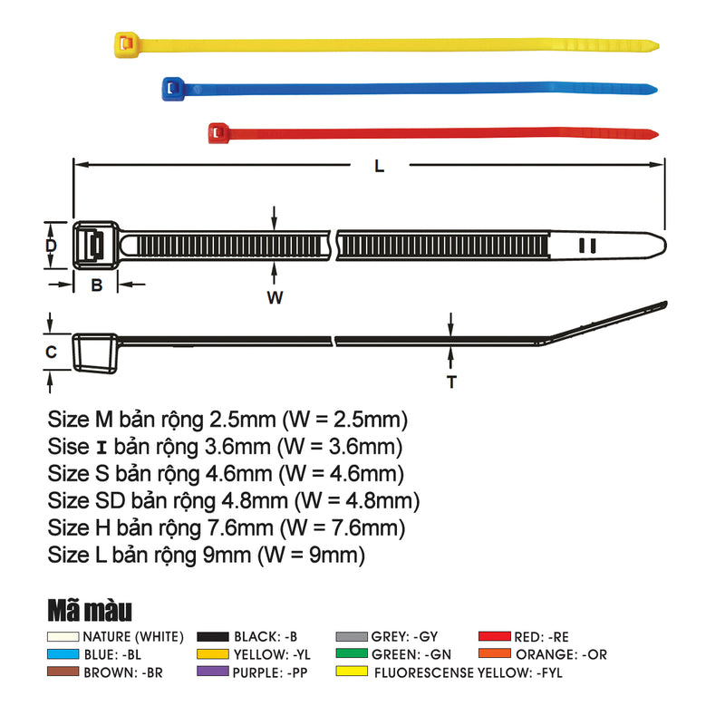 Dây rút nhựa KST cao cấp, tiêu chuẩn quốc tế, bản 4.8mm (Size SD)